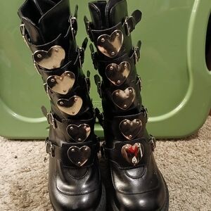 Platform Boots With Heart Buckles